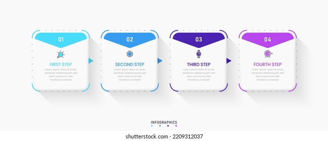 Plantilla de diseño de etiquetas de vectores Infográficos con iconos y 4 opciones o pasos. Se puede utilizar para el diagrama de procesos, presentaciones, diseño de flujo de trabajo, banner, diagrama de flujo, gráfico de información.