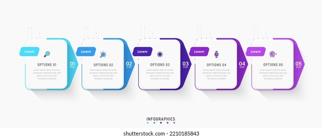 Vector Infographic label design template with icons and 5 options or steps. Can be used for process diagram, presentations, workflow layout, banner, flow chart, info graph.