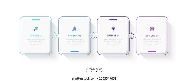 Plantilla de diseño de etiquetas de vectores Infográficos con iconos y 4 opciones o pasos. Se puede utilizar para el diagrama de procesos, presentaciones, diseño de flujo de trabajo, banner, diagrama de flujo, gráfico de información.