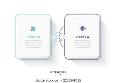 Vector Infographic label design template with icons and 2
 options or steps. Can be used for process diagram, presentations, workflow layout, banner, flow chart, info graph.
