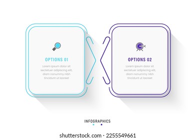 Plantilla de diseño de etiquetas de vectores Infográficas con iconos y 2
 opciones o pasos. Se puede utilizar para el diagrama de procesos, presentaciones, diseño de flujo de trabajo, banner, diagrama de flujo, gráfico de información.