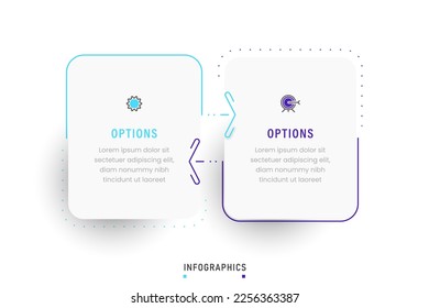 Plantilla de diseño de etiquetas de vectores Infografía con iconos y 2 opciones o pasos. Se puede utilizar para el diagrama de procesos, presentaciones, diseño de flujo de trabajo, banner, diagrama de flujo, gráfico de información.