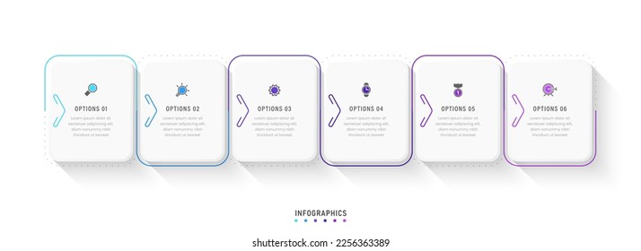 Vector Infographic label design template with icons and 6 options or steps. Can be used for process diagram, presentations, workflow layout, banner, flow chart, info graph.