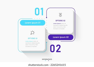 Plantilla de diseño de etiquetas de vectores Infografía con iconos y 2 opciones o pasos. Se puede utilizar para el diagrama de procesos, presentaciones, diseño de flujo de trabajo, banner, diagrama de flujo, gráfico de información.