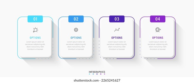 Vector Infographic label design template with icons and 4 options or steps. Can be used for process diagram, presentations, workflow layout, banner, flow chart, info graph. - Shutterstock ID 2265241627