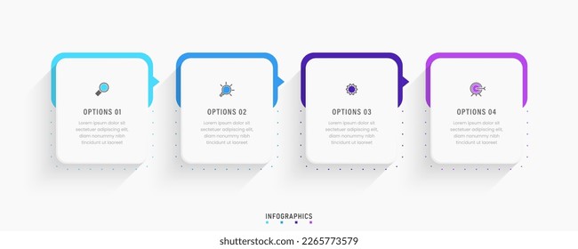 Plantilla de diseño de etiquetas de vectores Infográficos con iconos y 4 opciones o pasos. Se puede utilizar para el diagrama de procesos, presentaciones, diseño de flujo de trabajo, banner, diagrama de flujo, gráfico de información.