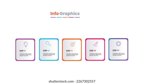 Plantilla de diseño de etiquetas de vectores Infográficos con iconos y 5 opciones o pasos. Se puede utilizar para el diagrama de procesos, presentaciones, diseño de flujo de trabajo, banner, diagrama de flujo, gráfico de información.