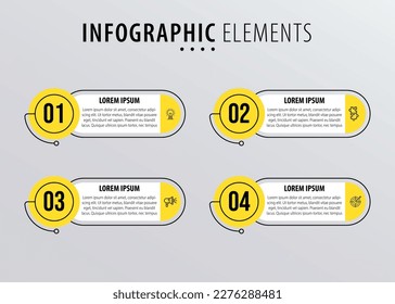 Plantilla de diseño de etiquetas de vectores Infográficos con iconos y 4 opciones o pasos. Se puede utilizar para el diagrama de procesos, presentaciones, diseño de flujo de trabajo, banner, diagrama de flujo, gráfico de información.