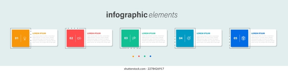 Vector Infographic label design template with icons and 5 options or steps with different color. Can be used for process diagram, presentations, workflow layout, banner, flow chart, info graph.