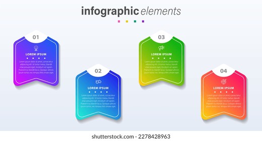 Vector Infographic label design template with unique shape icons and 4 options or steps different color. Can be used for process diagram, presentations, workflow layout, banner, flow chart, info graph