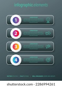 Vector Infographic label design template with icons and 4 options or steps. Can be used for process diagram, presentations, workflow layout, banner, flow chart, info graph.
