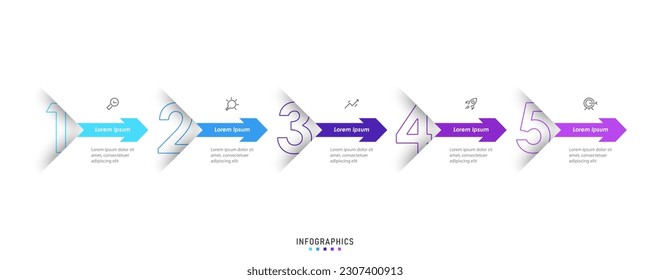 Plantilla de diseño de etiquetas de vectores Infográficos con iconos y 5 opciones o pasos. Se puede utilizar para el diagrama de procesos, presentaciones, diseño de flujo de trabajo, banner, diagrama de flujo, gráfico de información.