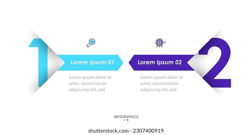 Plantilla de diseño de etiquetas de vectores Infografía con iconos y 2 opciones o pasos. Se puede utilizar para el diagrama de procesos, presentaciones, diseño de flujo de trabajo, banner, diagrama de flujo, gráfico de información.