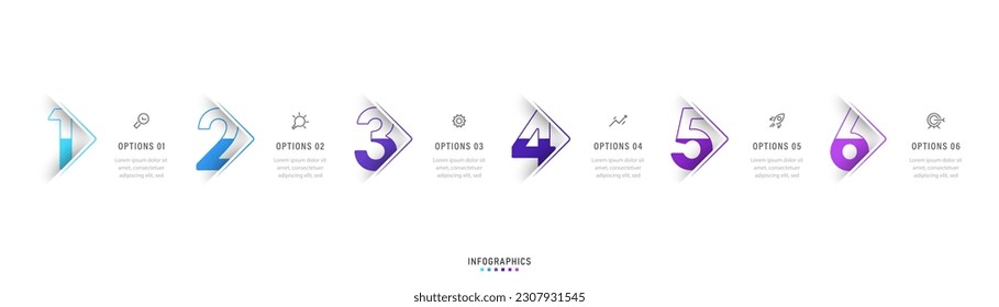 Vector Infographic label design template with icons and 6 options or steps. Can be used for process diagram, presentations, workflow layout, banner, flow chart, info graph.