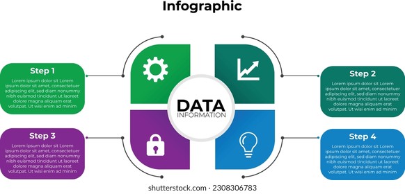 Plantilla de diseño de etiquetas de vectores Infográficos con iconos y 4 opciones o pasos. Se puede utilizar para el diagrama de procesos, presentaciones, diseño de flujo de trabajo, banner, diagrama de flujo, gráfico de información.