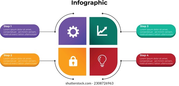 Plantilla de diseño de etiquetas de vectores Infográficos con iconos y 4 opciones o pasos. Se puede utilizar para el diagrama de procesos, presentaciones, diseño de flujo de trabajo, banner, diagrama de flujo, gráfico de información.