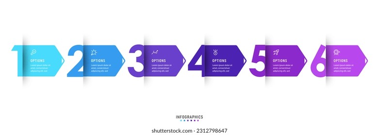 Vector Infographic label design template with icons and 6 options or steps. Can be used for process diagram, presentations, workflow layout, banner, flow chart, info graph.