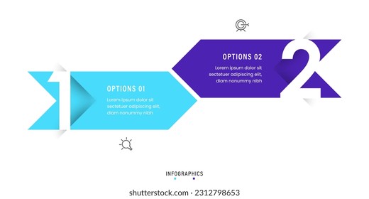 Plantilla de diseño de etiquetas de vectores Infografía con iconos y 2 opciones o pasos. Se puede utilizar para el diagrama de procesos, presentaciones, diseño de flujo de trabajo, banner, diagrama de flujo, gráfico de información.