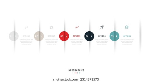 Plantilla de diseño de etiquetas de vectores Infográficos con iconos y 5 opciones o pasos. Se puede utilizar para el diagrama de procesos, presentaciones, diseño de flujo de trabajo, banner, diagrama de flujo, gráfico de información.