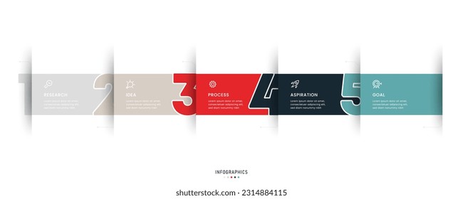 Plantilla de diseño de etiquetas de vectores Infográficos con iconos y 5 opciones o pasos. Se puede utilizar para el diagrama de procesos, presentaciones, diseño de flujo de trabajo, banner, diagrama de flujo, gráfico de información.