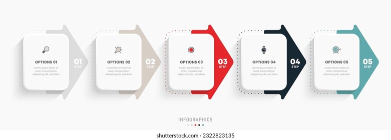 Vector Infographic label design template with icons and 5 options or steps. Can be used for process diagram, presentations, workflow layout, banner, flow chart, info graph.