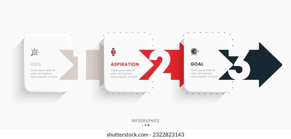 Plantilla de diseño de etiquetas de vectores Infografía con iconos y 3 opciones o pasos. Se puede utilizar para el diagrama de procesos, presentaciones, diseño de flujo de trabajo, banner, diagrama de flujo, gráfico de información.