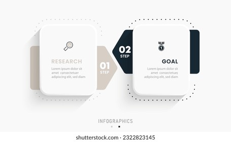 Plantilla de diseño de etiquetas de vectores Infografía con iconos y 2 opciones o pasos. Se puede utilizar para el diagrama de procesos, presentaciones, diseño de flujo de trabajo, banner, diagrama de flujo, gráfico de información.