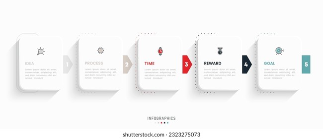 Plantilla de diseño de etiquetas de vectores Infográficos con iconos y 5 opciones o pasos. Se puede utilizar para el diagrama de procesos, presentaciones, diseño de flujo de trabajo, banner, diagrama de flujo, gráfico de información.
