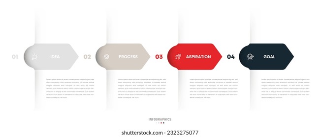 Plantilla de diseño de etiquetas de vectores Infográficos con iconos y 4 opciones o pasos. Se puede utilizar para el diagrama de procesos, presentaciones, diseño de flujo de trabajo, banner, diagrama de flujo, gráfico de información.