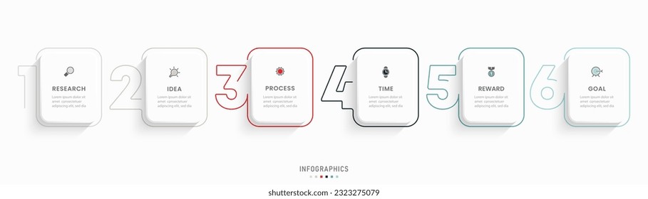 Plantilla de diseño de etiquetas de vectores Infografía con iconos y 6 opciones o pasos. Se puede utilizar para el diagrama de procesos, presentaciones, diseño de flujo de trabajo, banner, diagrama de flujo, gráfico de información.