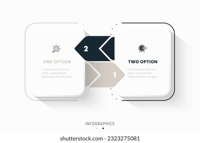 Plantilla de diseño de etiquetas de vectores Infografía con iconos y 2 opciones o pasos. Se puede utilizar para el diagrama de procesos, presentaciones, diseño de flujo de trabajo, banner, diagrama de flujo, gráfico de información.