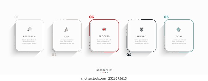 Plantilla de diseño de etiquetas de vectores Infográficos con iconos y 5 opciones o pasos. Se puede utilizar para el diagrama de procesos, presentaciones, diseño de flujo de trabajo, banner, diagrama de flujo, gráfico de información.