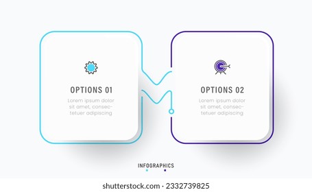 Plantilla de diseño de etiquetas de vectores Infografía con iconos y 2 opciones o pasos. Se puede utilizar para el diagrama de procesos, presentaciones, diseño de flujo de trabajo, banner, diagrama de flujo, gráfico de información.