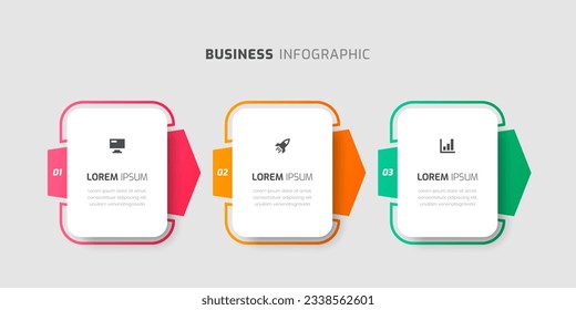 Plantilla de diseño de etiquetas infográficas vectoriales con flecha, iconos y 3 números para presentación