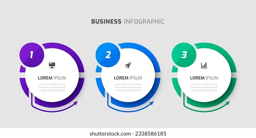 Plantilla de diseño de etiquetas infográficas vectoriales con flecha, iconos y 3 números para presentación