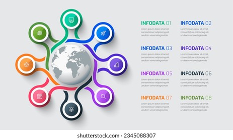 Vector Infographic Label Design Template with Circle Label 8 Options and Icon for Presentation