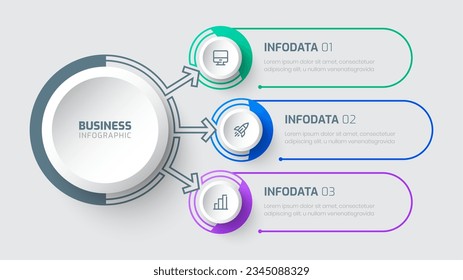 Plantilla de diseño de etiquetas infográficas vectoriales con opciones de etiqueta circular 3 e icono para presentación