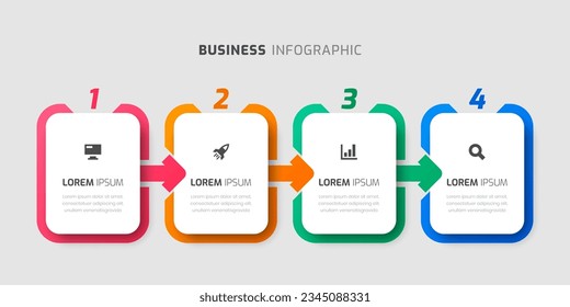 Vector Infographic Label Design Template with Rectangle Icons and 4 Numbers for Presentation