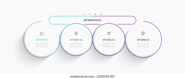 Plantilla de diseño de etiquetas de vectores Infográficos con iconos y 4 opciones o pasos. Se puede utilizar para el diagrama de procesos, presentaciones, diseño de flujo de trabajo, banner, diagrama de flujo, gráfico de información.