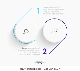 Plantilla de diseño de etiquetas de vectores Infografía con iconos y 2 opciones o pasos. Se puede utilizar para el diagrama de procesos, presentaciones, diseño de flujo de trabajo, banner, diagrama de flujo, gráfico de información.