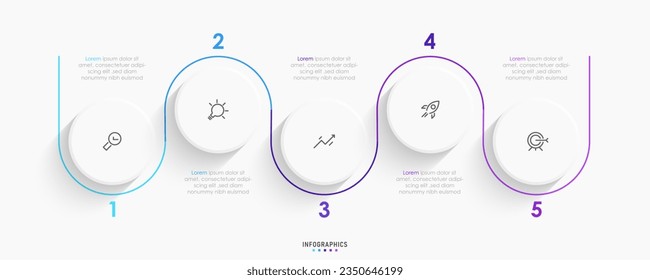 Plantilla de diseño de etiquetas de vectores Infográficos con iconos y 5 opciones o pasos. Se puede utilizar para el diagrama de procesos, presentaciones, diseño de flujo de trabajo, banner, diagrama de flujo, gráfico de información.