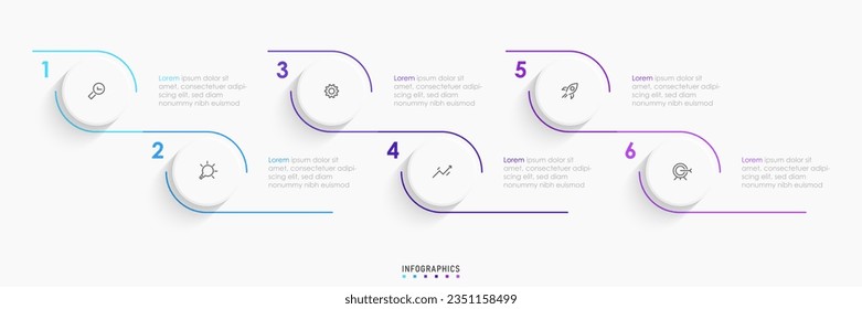 Plantilla de diseño de etiquetas de vectores Infografía con iconos y 6 opciones o pasos. Se puede utilizar para el diagrama de procesos, presentaciones, diseño de flujo de trabajo, banner, diagrama de flujo, gráfico de información.