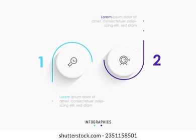 Plantilla de diseño de etiquetas de vectores Infografía con iconos y 2 opciones o pasos. Se puede utilizar para el diagrama de procesos, presentaciones, diseño de flujo de trabajo, banner, diagrama de flujo, gráfico de información.
