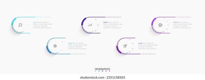 Plantilla de diseño de etiquetas de vectores Infográficos con iconos y 5 opciones o pasos. Se puede utilizar para el diagrama de procesos, presentaciones, diseño de flujo de trabajo, banner, diagrama de flujo, gráfico de información.