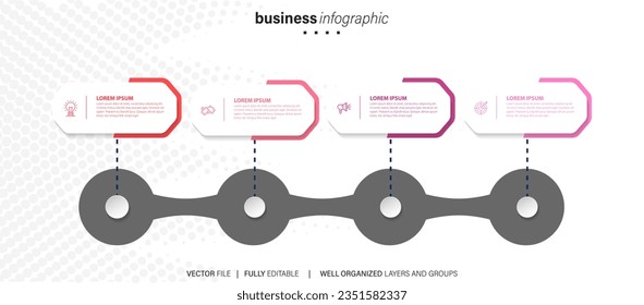 Vector Infographic label design template with icons and 4 options or steps. Can be used for process diagram, presentations, workflow layout, banner, flow chart, info graph.
