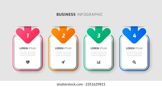 Vector Infographic Label Design Template with Square, Arrows, Icons and 4 Numbers for Presentation