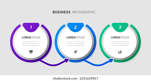 Vector Infographic Label Design Template with Circle, Arrows, Icons and 3 Numbers for Presentation