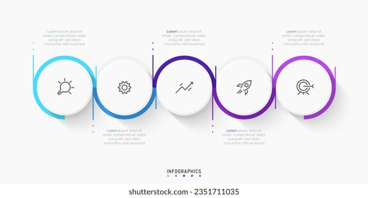 Plantilla de diseño de etiquetas de vectores Infográficos con iconos y 5 opciones o pasos. Se puede utilizar para el diagrama de procesos, presentaciones, diseño de flujo de trabajo, banner, diagrama de flujo, gráfico de información.