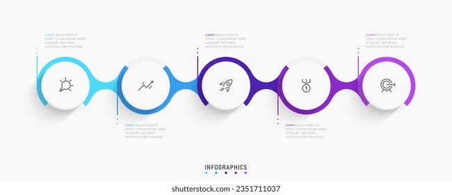 Plantilla de diseño de etiquetas de vectores Infográficos con iconos y 5 opciones o pasos. Se puede utilizar para el diagrama de procesos, presentaciones, diseño de flujo de trabajo, banner, diagrama de flujo, gráfico de información.