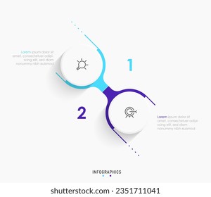 Plantilla de diseño de etiquetas de vectores Infografía con iconos y 2 opciones o pasos. Se puede utilizar para el diagrama de procesos, presentaciones, diseño de flujo de trabajo, banner, diagrama de flujo, gráfico de información.